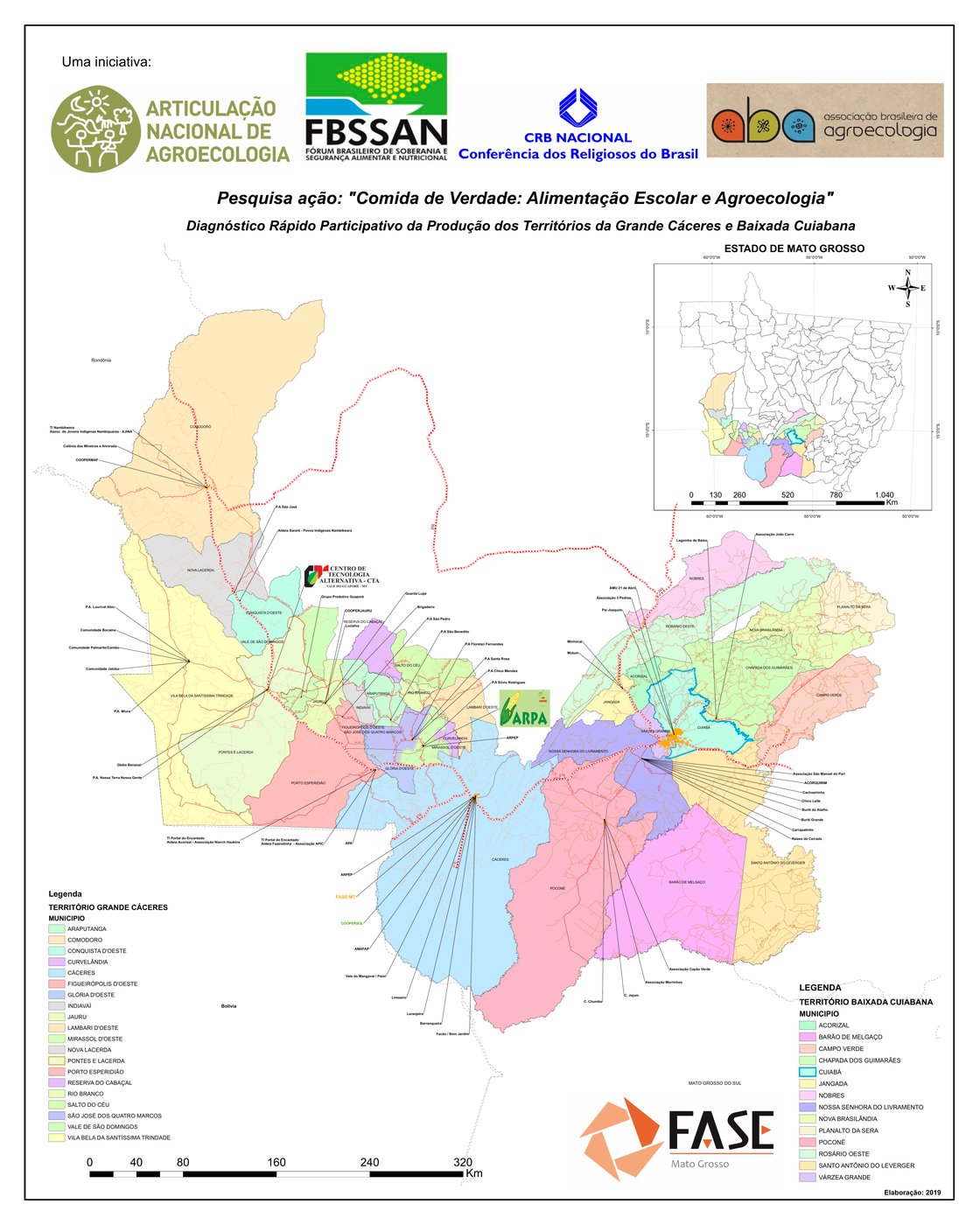 Mapa da Rota Caminhos da Agroecologia em Mato Grosso