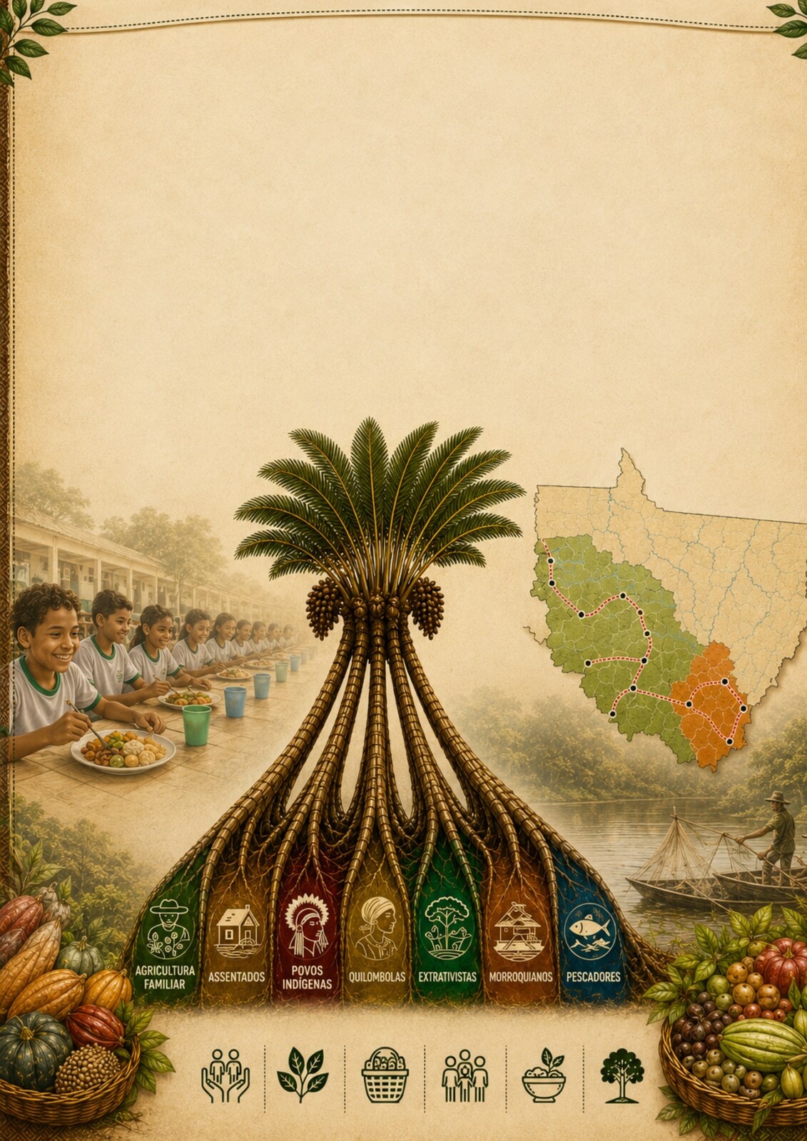 Ilustração da palmeira de sete pernas, símbolo dos sete povos atendidos pelo CTA